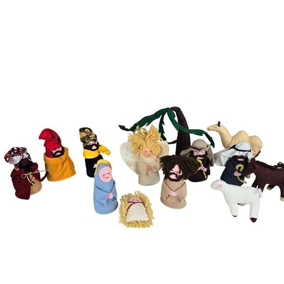 Vintage Felt Nativity Scene Set Angel Shepherds Wise Men Camel Donkey - Picture 1 of 8